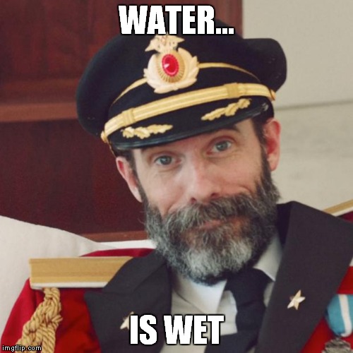 Captain Obvious | WATER... IS WET | image tagged in captain obvious | made w/ Imgflip meme maker