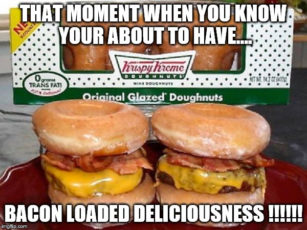 THAT MOMENT WHEN YOU KNOW YOUR ABOUT TO HAVE.... BACON LOADED DELICIOUSNESS !!!!!! | image tagged in doughnut | made w/ Imgflip meme maker