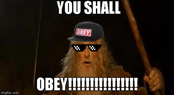 You Shall Not Pass Gandalf | YOU SHALL OBEY!!!!!!!!!!!!!!!! | image tagged in you shall not pass gandalf | made w/ Imgflip meme maker