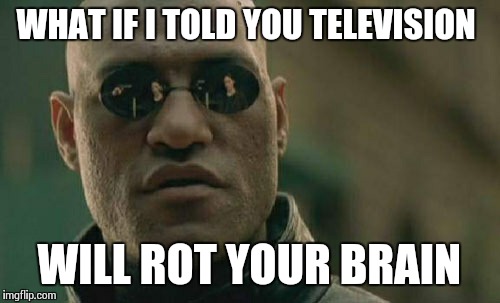 Matrix Morpheus Meme | WHAT IF I TOLD YOU TELEVISION WILL ROT YOUR BRAIN | image tagged in memes,matrix morpheus | made w/ Imgflip meme maker
