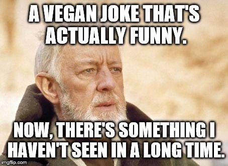 Obi-Wan Kenobi | A VEGAN JOKE THAT'S ACTUALLY FUNNY. NOW, THERE'S SOMETHING I HAVEN'T SEEN IN A LONG TIME. | image tagged in obi-wan kenobi | made w/ Imgflip meme maker