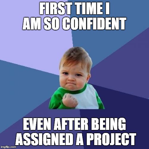 Success Kid Meme | FIRST TIME I AM SO CONFIDENT EVEN AFTER BEING ASSIGNED A PROJECT | image tagged in memes,success kid | made w/ Imgflip meme maker