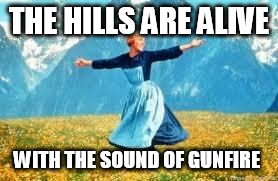 Look At All These Meme | THE HILLS ARE ALIVE WITH THE SOUND OF GUNFIRE | image tagged in memes,look at all these | made w/ Imgflip meme maker