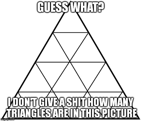 Like it matters | GUESS WHAT? I DON'T GIVE A SHIT HOW MANY TRIANGLES ARE IN THIS PICTURE | image tagged in memes,facebook,nsfw | made w/ Imgflip meme maker