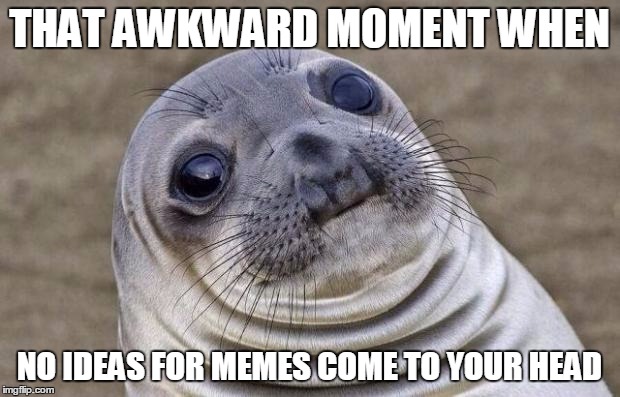 Awkward Moment Sealion | THAT AWKWARD MOMENT WHEN NO IDEAS FOR MEMES COME TO YOUR HEAD | image tagged in memes,awkward moment sealion | made w/ Imgflip meme maker