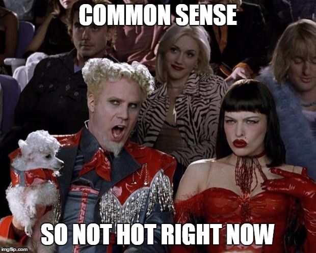 Mugatu So Hot Right Now | COMMON SENSE SO NOT HOT RIGHT NOW | image tagged in memes,mugatu so hot right now | made w/ Imgflip meme maker