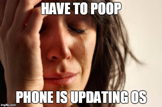 First World Problems Meme | HAVE TO POOP PHONE IS UPDATING OS | image tagged in memes,first world problems | made w/ Imgflip meme maker