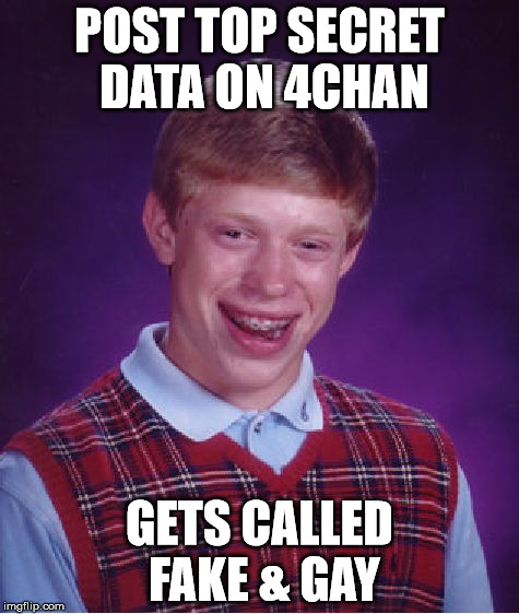 Bad Luck Brian Meme | POST TOP SECRET DATA ON 4CHAN GETS CALLED FAKE & GAY | image tagged in memes,bad luck brian | made w/ Imgflip meme maker