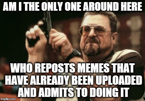 Am I The Only One Around Here | AM I THE ONLY ONE AROUND HERE WHO REPOSTS MEMES THAT HAVE ALREADY BEEN UPLOADED AND ADMITS TO DOING IT | image tagged in memes,am i the only one around here,reposts,the big lebowski,walter | made w/ Imgflip meme maker