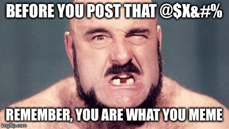 The meme reflects on the person who posted it, so let's put our best foot forward | BEFORE YOU POST THAT @$X&#% REMEMBER, YOU ARE WHAT YOU MEME | image tagged in mad dog,memes | made w/ Imgflip meme maker