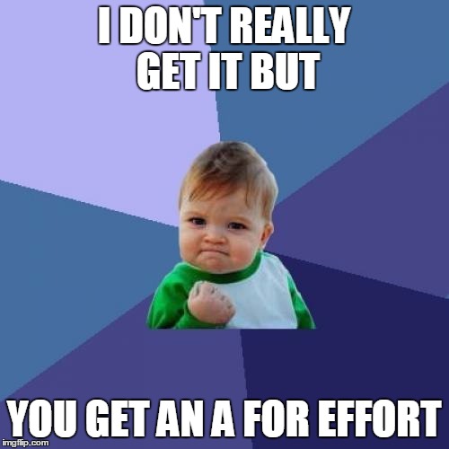 Success Kid Meme | I DON'T REALLY GET IT BUT YOU GET AN A FOR EFFORT | image tagged in memes,success kid | made w/ Imgflip meme maker