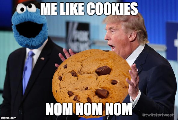 The Great Cookie Debate | ME LIKE COOKIES NOM NOM NOM | image tagged in the great cookie debate,cookie monster,donald trump,gopdebate | made w/ Imgflip meme maker