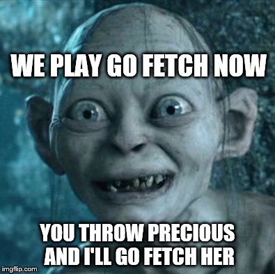 Gollum Meme | WE PLAY GO FETCH NOW YOU THROW PRECIOUS AND I'LL GO FETCH HER | image tagged in memes,gollum | made w/ Imgflip meme maker