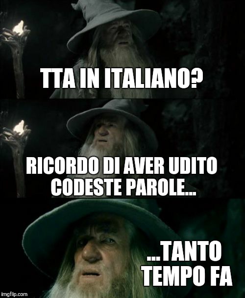 Confused Gandalf Meme | TTA IN ITALIANO? RICORDO DI AVER UDITO CODESTE PAROLE... ...TANTO TEMPO FA | image tagged in memes,confused gandalf | made w/ Imgflip meme maker