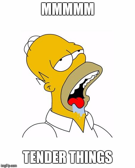 Homer Simpson Drooling | MMMMM TENDER THINGS | image tagged in homer simpson drooling | made w/ Imgflip meme maker