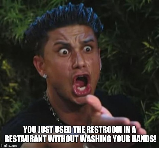 DJ Pauly D Meme | YOU JUST USED THE RESTROOM IN A RESTAURANT WITHOUT WASHING YOUR HANDS! | image tagged in memes,dj pauly d | made w/ Imgflip meme maker