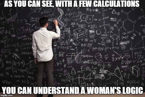 Math | AS YOU CAN SEE, WITH A FEW CALCULATIONS YOU CAN UNDERSTAND A WOMAN'S LOGIC | image tagged in math | made w/ Imgflip meme maker