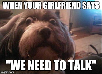 When she texts | WHEN YOUR GIRLFRIEND SAYS "WE NEED TO TALK" | image tagged in dogs | made w/ Imgflip meme maker