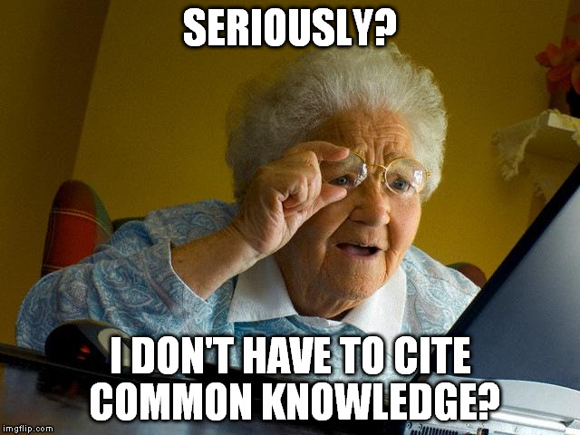 Grandma Finds The Internet Meme | SERIOUSLY? I DON'T HAVE TO CITE COMMON KNOWLEDGE? | image tagged in memes,grandma finds the internet | made w/ Imgflip meme maker