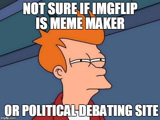 Futurama Fry Meme | NOT SURE IF IMGFLIP IS MEME MAKER OR POLITICAL DEBATING SITE | image tagged in memes,futurama fry | made w/ Imgflip meme maker