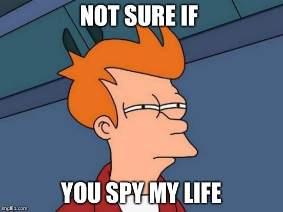 Futurama Fry Meme | NOT SURE IF YOU SPY MY LIFE | image tagged in memes,futurama fry | made w/ Imgflip meme maker