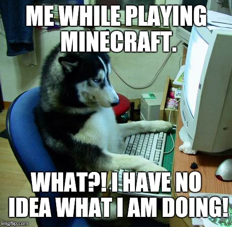 I Have No Idea What I Am Doing Meme | ME WHILE PLAYING MINECRAFT. WHAT?! I HAVE NO IDEA WHAT I AM DOING! | image tagged in memes,i have no idea what i am doing | made w/ Imgflip meme maker