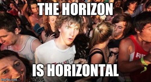 Sudden Clarity Clarence Meme | THE HORIZON IS HORIZONTAL | image tagged in memes,sudden clarity clarence | made w/ Imgflip meme maker