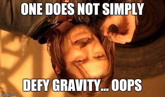 One Does Not Simply | ONE DOES NOT SIMPLY DEFY GRAVITY... OOPS | image tagged in memes,one does not simply | made w/ Imgflip meme maker