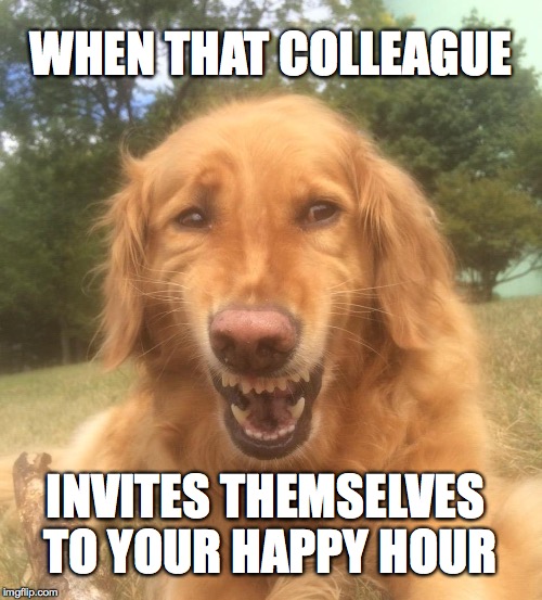 WHEN THAT COLLEAGUE INVITES THEMSELVES TO YOUR HAPPY HOUR | image tagged in that moment when | made w/ Imgflip meme maker