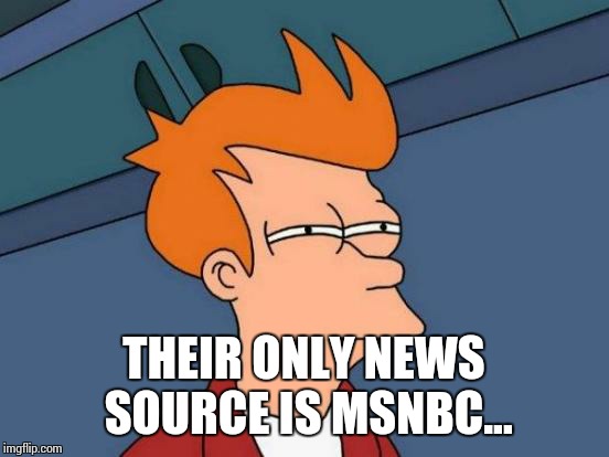 Futurama Fry Meme | THEIR ONLY NEWS SOURCE IS MSNBC... | image tagged in memes,futurama fry | made w/ Imgflip meme maker