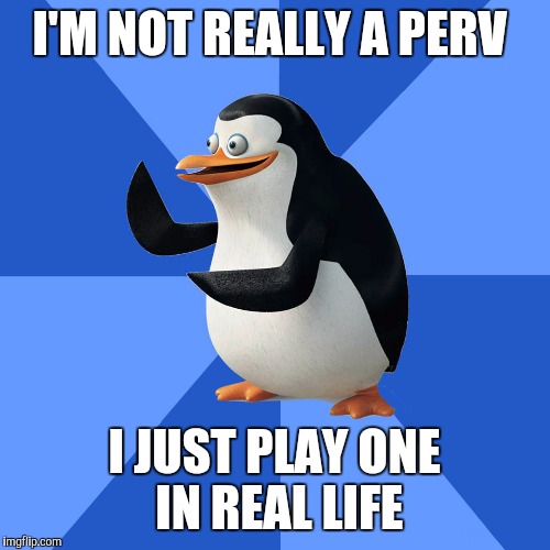 I'M NOT REALLY A PERV I JUST PLAY ONE IN REAL LIFE | image tagged in private penguin madagascar | made w/ Imgflip meme maker