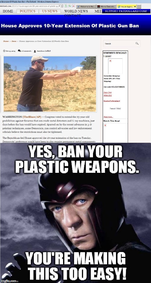 Magneto Plastic Weapons | image tagged in magneto,meme,plastic weapons,weapon ban | made w/ Imgflip meme maker