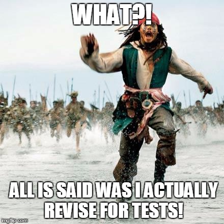 Another one of my scar stories | WHAT?! ALL IS SAID WAS I ACTUALLY REVISE FOR TESTS! | image tagged in captain jack sparrow | made w/ Imgflip meme maker