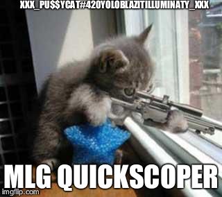 CatSniper | XXX_PU$$YCAT#420YOLOBLAZITILLUMINATY_XXX MLG QUICKSCOPER | image tagged in catsniper | made w/ Imgflip meme maker