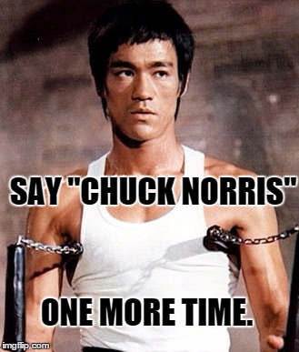 Say "Chuck Norris" one more time. | SAY "CHUCK NORRIS" ONE MORE TIME. | image tagged in bruce lee,memes | made w/ Imgflip meme maker