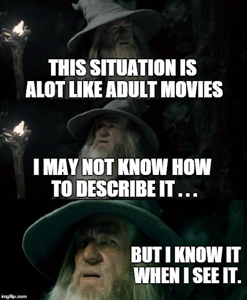 This Situation | THIS SITUATION IS ALOT LIKE ADULT MOVIES I MAY NOT KNOW HOW TO DESCRIBE IT . . . BUT I KNOW IT WHEN I SEE IT. | image tagged in memes,confused gandalf,adult,movies | made w/ Imgflip meme maker