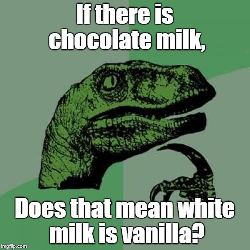 Philosoraptor | If there is chocolate milk, Does that mean white milk is vanilla? | image tagged in memes,philosoraptor | made w/ Imgflip meme maker