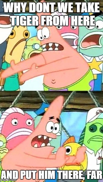 Put It Somewhere Else Patrick Meme | WHY DONT WE TAKE TIGER FROM HERE AND PUT HIM THERE, FAR | image tagged in memes,put it somewhere else patrick | made w/ Imgflip meme maker