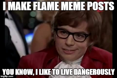 I Too Like To Live Dangerously Meme | I MAKE FLAME MEME POSTS YOU KNOW, I LIKE TO LIVE DANGEROUSLY | image tagged in memes,i too like to live dangerously | made w/ Imgflip meme maker