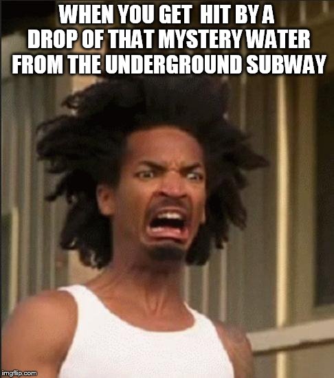 Disgusting | WHEN YOU GET  HIT BY A DROP OF THAT MYSTERY WATER FROM THE UNDERGROUND SUBWAY | image tagged in disgusting | made w/ Imgflip meme maker