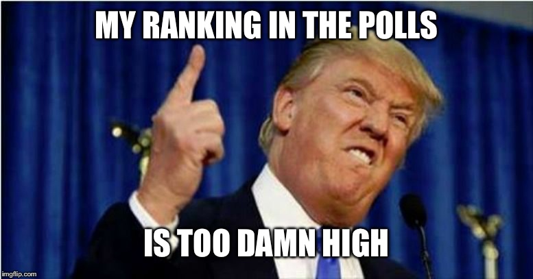 Trump about to lose it | MY RANKING IN THE POLLS IS TOO DAMN HIGH | image tagged in trump about to lose it | made w/ Imgflip meme maker