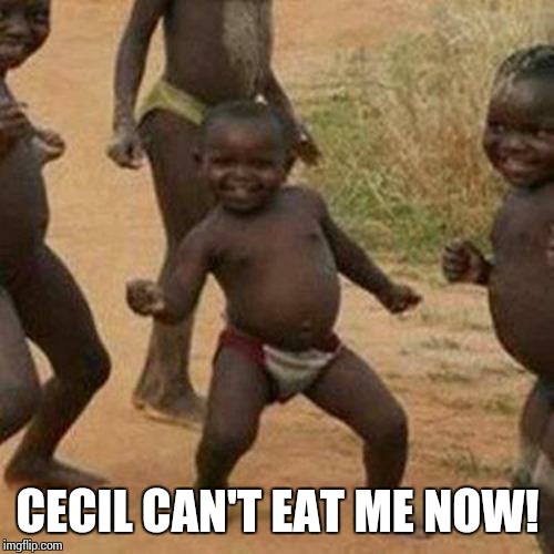 Third World Success Kid Meme | CECIL CAN'T EAT ME NOW! | image tagged in memes,third world success kid | made w/ Imgflip meme maker