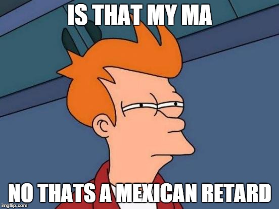 Futurama Fry | IS THAT MY MA NO THATS A MEXICAN RETARD | image tagged in memes,futurama fry | made w/ Imgflip meme maker
