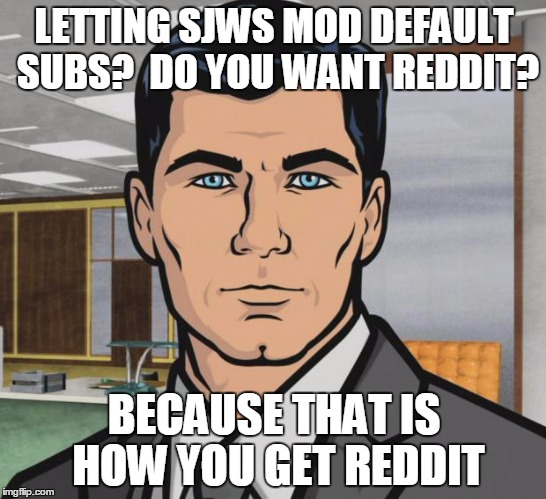 Archer Meme | LETTING SJWS MOD DEFAULT SUBS?  DO YOU WANT REDDIT? BECAUSE THAT IS HOW YOU GET REDDIT | image tagged in memes,archer | made w/ Imgflip meme maker