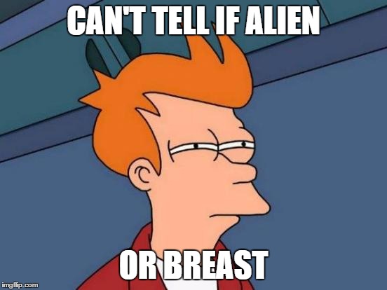 Futurama Fry Meme | CAN'T TELL IF ALIEN OR BREAST | image tagged in memes,futurama fry | made w/ Imgflip meme maker