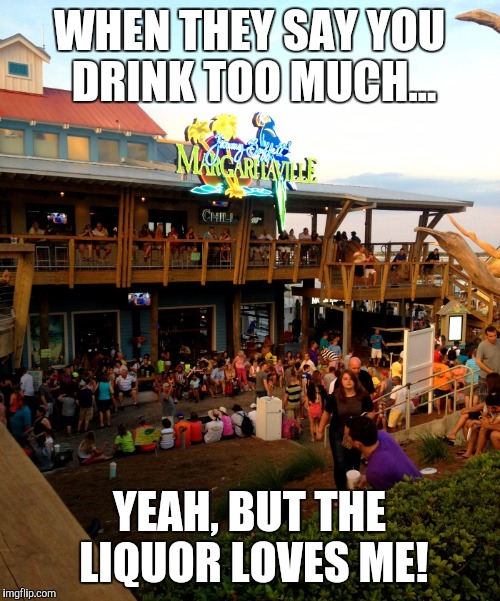 Margaritaville  | WHEN THEY SAY YOU DRINK TOO MUCH... YEAH, BUT THE LIQUOR LOVES ME! | image tagged in you're drunk | made w/ Imgflip meme maker