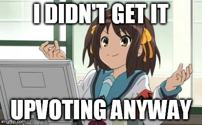 Haruhi Computer | I DIDN'T GET IT UPVOTING ANYWAY | image tagged in haruhi computer | made w/ Imgflip meme maker