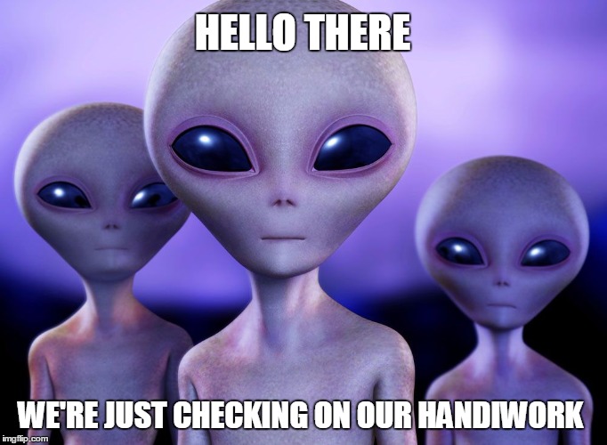 Aliens rang | HELLO THERE WE'RE JUST CHECKING ON OUR HANDIWORK | image tagged in aliens rang | made w/ Imgflip meme maker