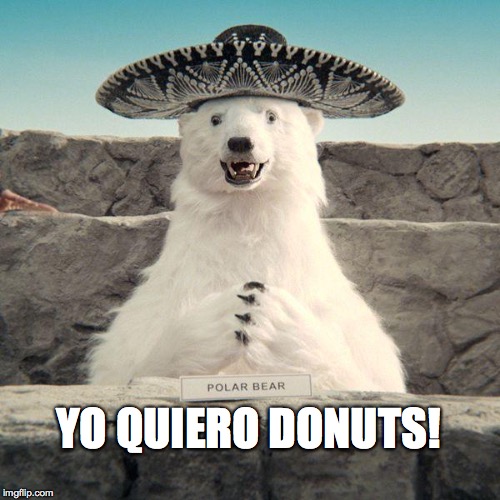 Sombrero Polar Bear Avocados commercial | YO QUIERO DONUTS! | image tagged in sombrero polar bear avocados commercial | made w/ Imgflip meme maker
