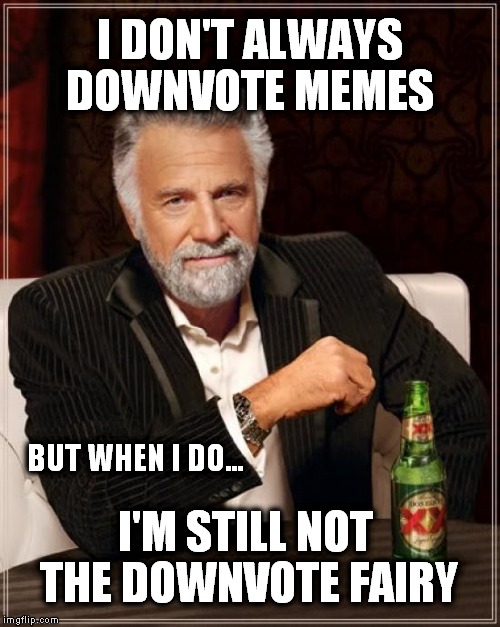 The Most Interesting Man In The World | I DON'T ALWAYS DOWNVOTE MEMES I'M STILL NOT THE DOWNVOTE FAIRY BUT WHEN I DO... | image tagged in memes,the most interesting man in the world | made w/ Imgflip meme maker